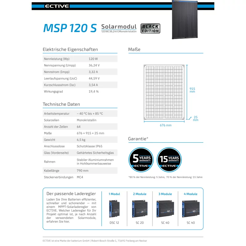 ECTIVE MSP 120s Black Monokristallines Solarmodul 120W - Image 9