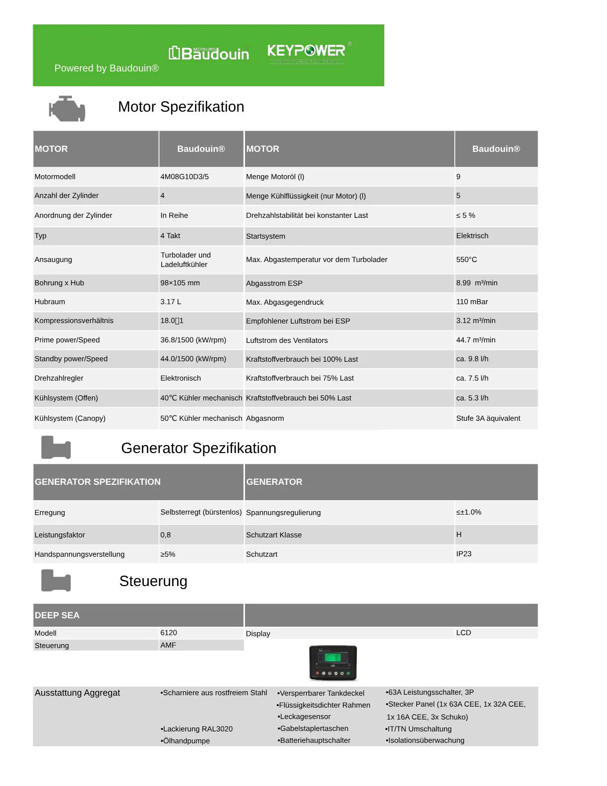 Stromerzeuger KWDS-0037-BK-SP-3 KEYPOWER 37,5KVA Stage 3A - Image 3