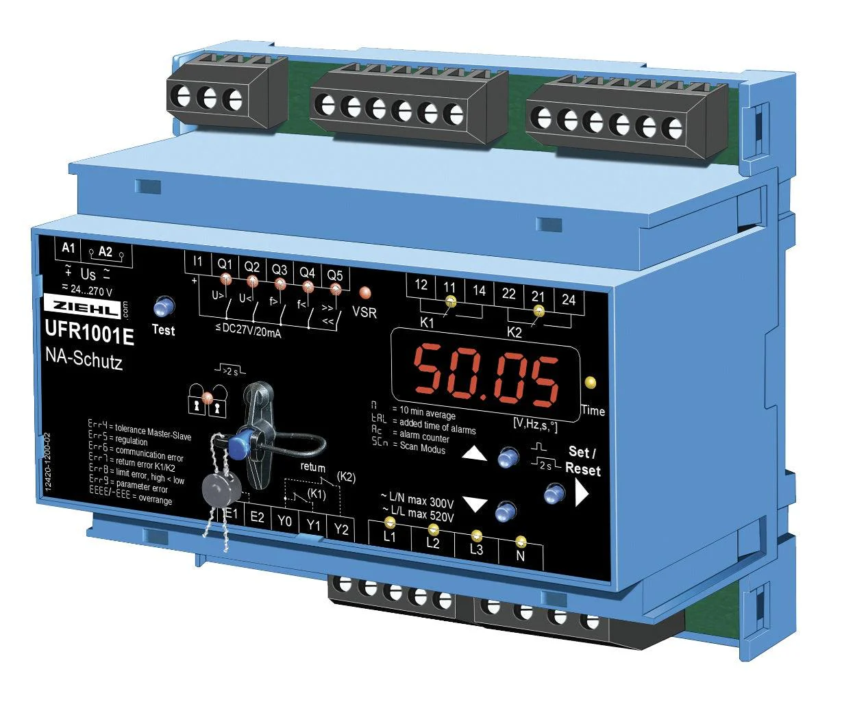 Ziehl UFR1001E Spannungs- und Frequenzrelais Anzahl Relais-Ausgänge: 2 Anzahl analoge Eingänge: 1